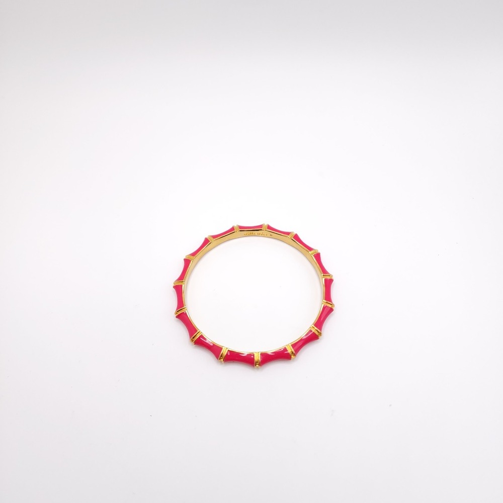 Stella & Dot Julep Bamboo Bangle Bracelets Pink Cream Enamel Gold Tone Set 2 - Picture 5 of 10